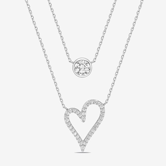 Diamonart Womens Cubic Zirconia Sterling Silver Circle Heart 18 Inch Pendant Necklace