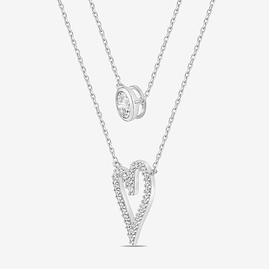 Diamonart Womens Cubic Zirconia Sterling Silver Circle Heart 18 Inch Pendant Necklace