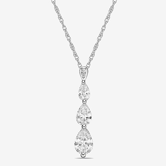 Diamonart 3-Stone Womens Cubic Zirconia Sterling Silver Pear 18 Inch Pendant Necklace