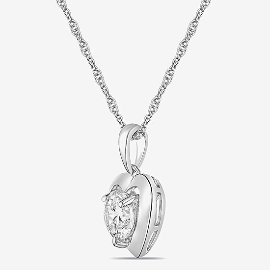 Diamonart Womens Cubic Zirconia Sterling Silver Heart 18 Inch Pendant Necklace