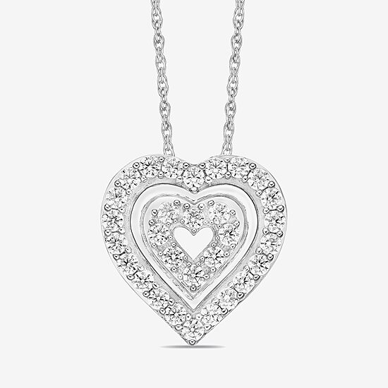Diamonart Womens White Cubic Zirconia Sterling Silver Heart 18 Inch Pendant Necklace
