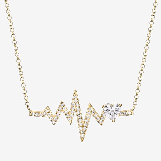 DiamonArt® Womens White Cubic Zirconia 14K Gold Over Silver Pendant Necklace