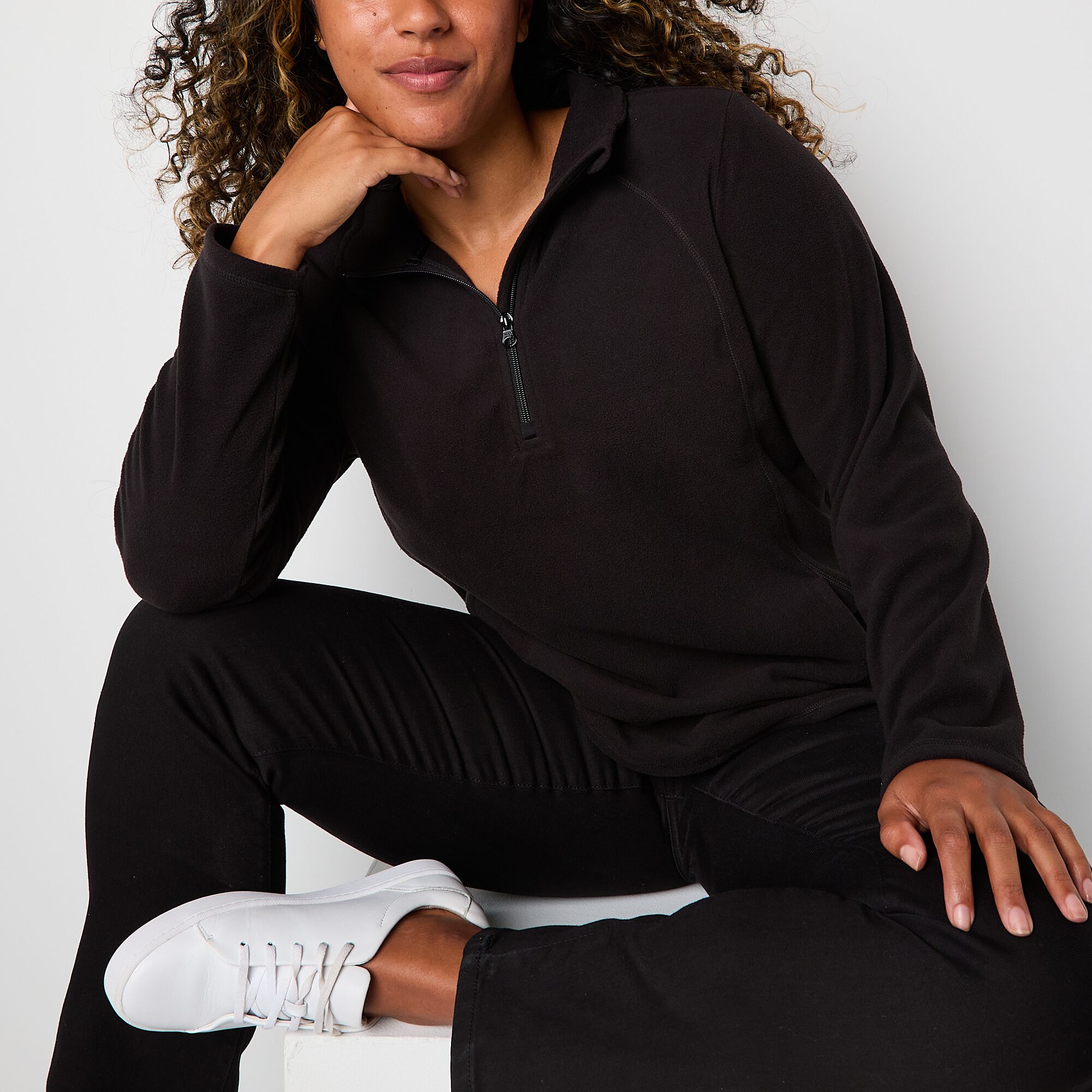 St. John's Bay Polar Fleece Womens Mock Neck Long Sleeve Sweatshirt