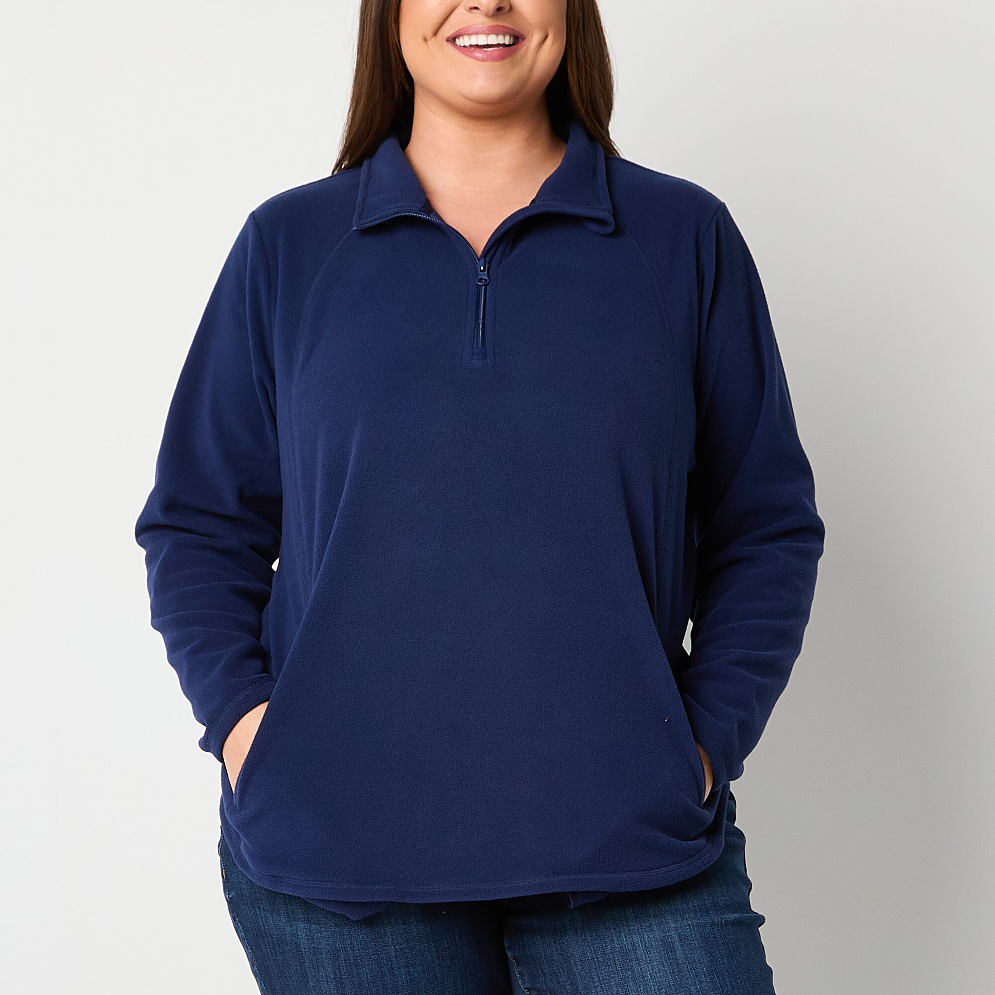 St. John's Bay Polar Fleece Womens Plus Long Sleeve Sweatshirt