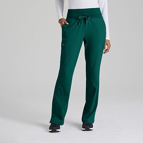 Barco One 5206 Stride 5-Pocket Mid-Rise Straight Leg Womens Plus Tall Tag Free Stretch Fabric Moisture Wicking Scrub Pant, Medium Tall, Green