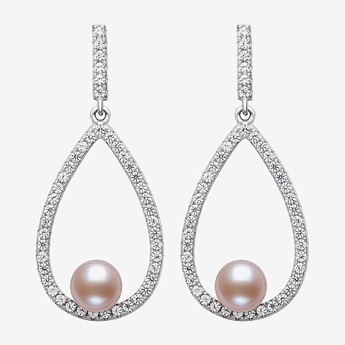 Womens Pink Cultured Freshwater Pearl Sterling Silver Pear Drop Earrings, One Size, Pink