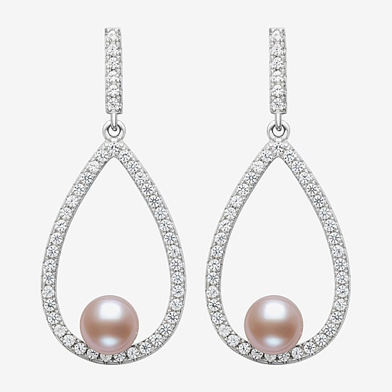 Womens Pink Cultured Freshwater Pearl Sterling Silver Pear Drop Earrings