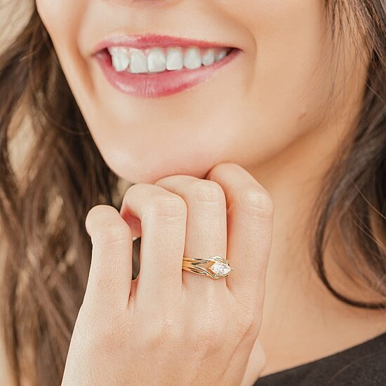 (Si2 / G) Womens 3/4 CT. Lab Grown White Diamond 10K Gold Marquise Cocktail Ring