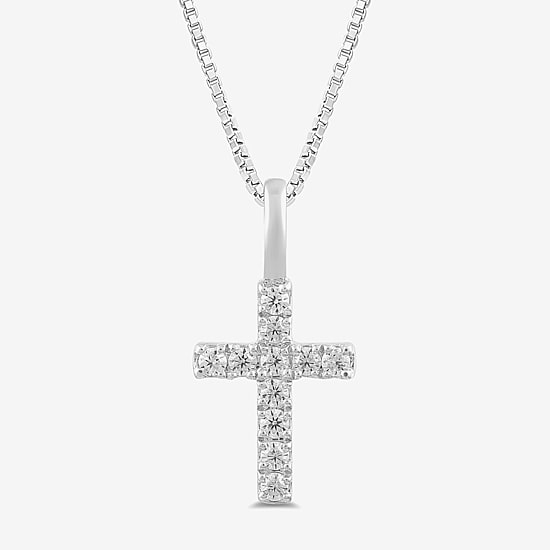 (I / I2) Womens 1/10 CT. T.W. Lab Grown White Diamond 10K Gold Cross 18 Inch Pendant Necklace