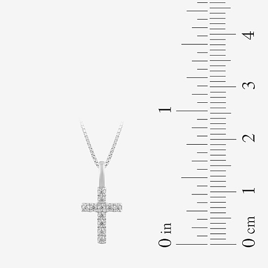 (I / I2) Womens 1/10 CT. T.W. Lab Grown White Diamond 10K Gold Cross 18 Inch Pendant Necklace