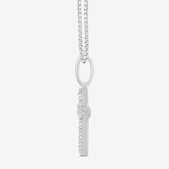 (I / I2) Womens 1/10 CT. T.W. Lab Grown White Diamond 10K Gold Cross 18 Inch Pendant Necklace
