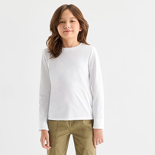 Thereabouts Little & Big Kid Girls Crew Neck Long Sleeve T-Shirt, X-large (16), White