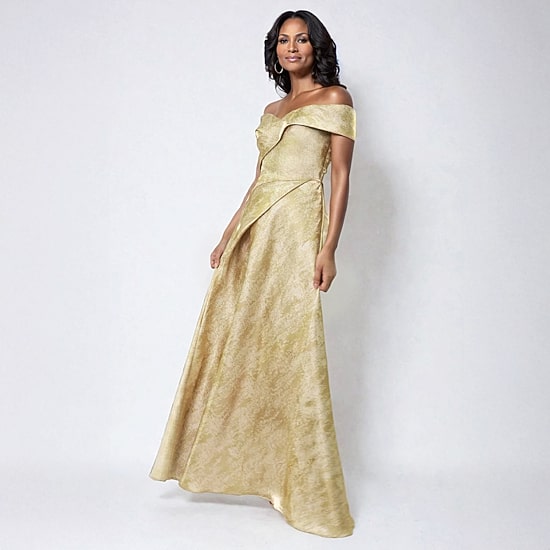 Rene by Rene Ruiz Collection Off The Shoulder Womens Short Sleeve Evening Gown