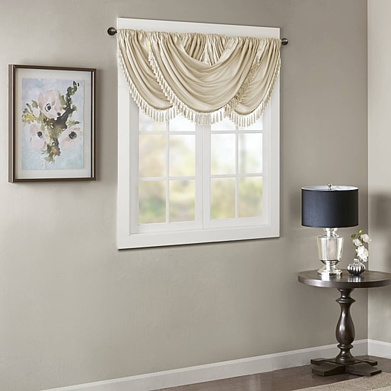 Madison Park Juline Faux Silk 38"W X 46"L Rod Pocket Waterfall Valance