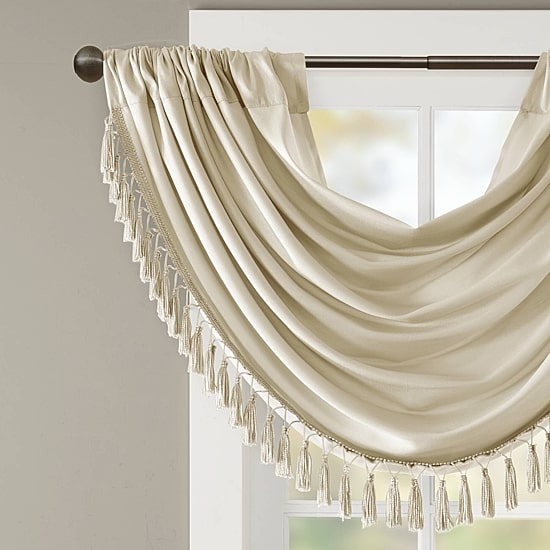 Madison Park Juline Faux Silk 38"W X 46"L Rod Pocket Waterfall Valance