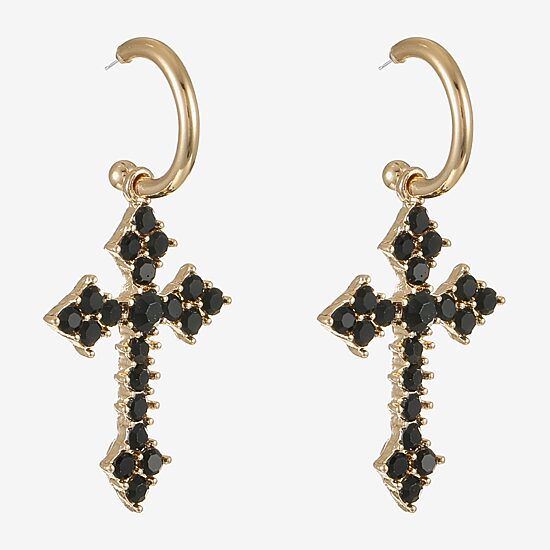 Bijoux Bar Womens Black Glass Cross Hypoallergenic Drop Earrings
