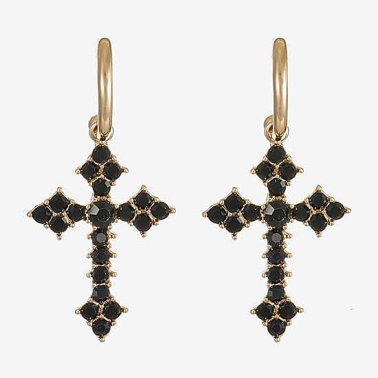 Bijoux Bar Womens Black Glass Cross Hypoallergenic Drop Earrings