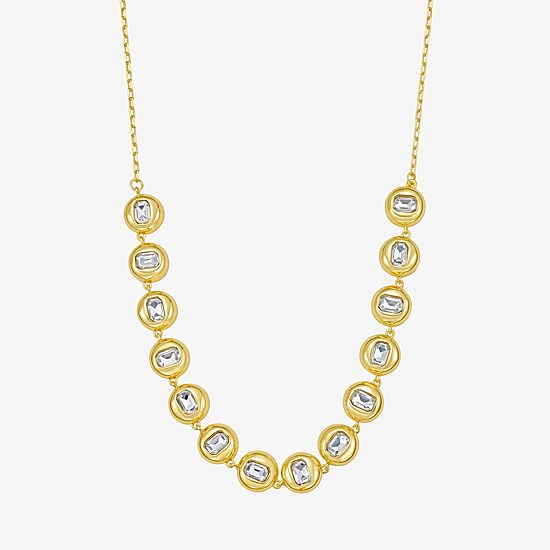 Rebecca Minkoff Womens White Cubic Zirconia 14K Gold Over Brass 17 Inch Tennis Necklace