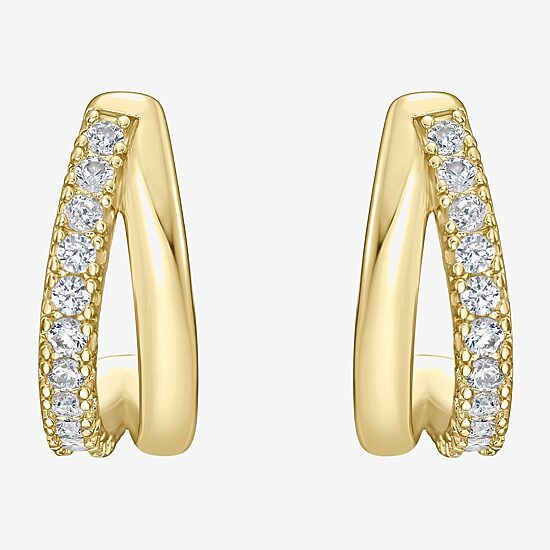 Rebecca Minkoff Womens White Cubic Zirconia 14K Gold Over Brass 1.5mm Hoop Earrings