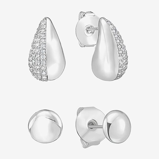 Rebecca Minkoff Womens White Cubic Zirconia 2 Pair Earring Set