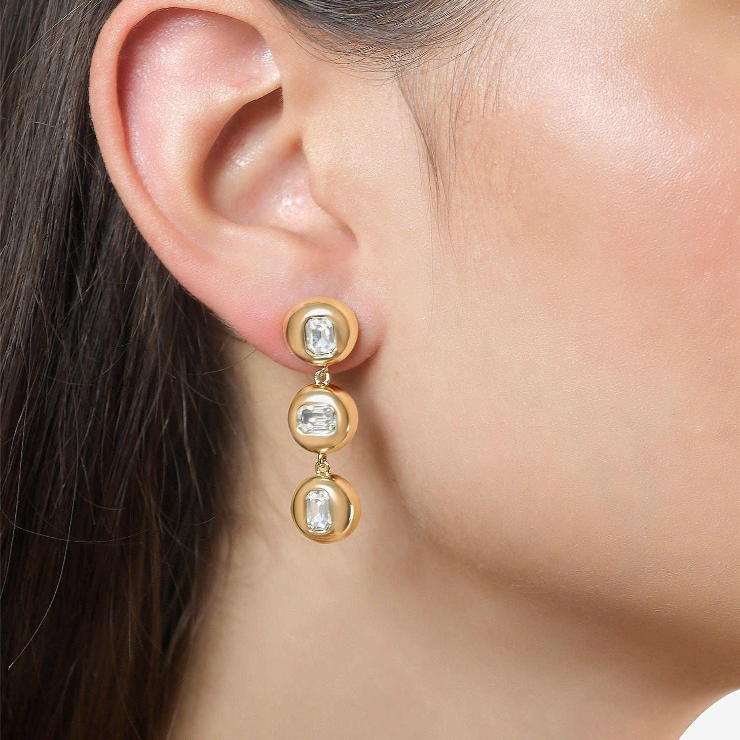 Rebecca Minkoff Womens White Cubic Zirconia 14K Gold Over Brass Drop Earrings