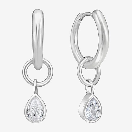 Rebecca Minkoff Womens White Cubic Zirconia 1.5mm Hoop Earrings