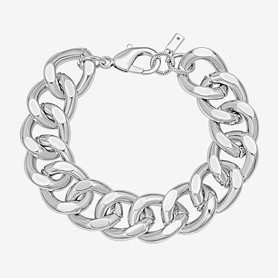 Rebecca Minkoff Silver Addiction Womens 8 Inch Solid Curb Chain Bracelet
