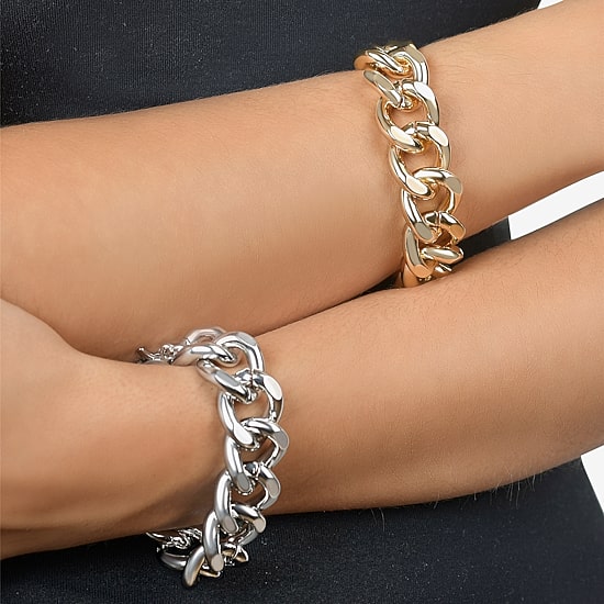 Rebecca Minkoff Silver Addiction Womens 8 Inch Solid Curb Chain Bracelet