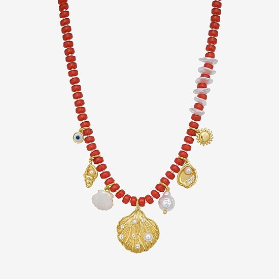Rebecca Minkoff Womens 14K Gold Over Brass 16 Inch Beaded Necklace