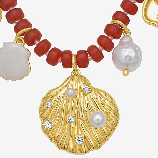 Rebecca Minkoff Womens 14K Gold Over Brass 16 Inch Beaded Necklace