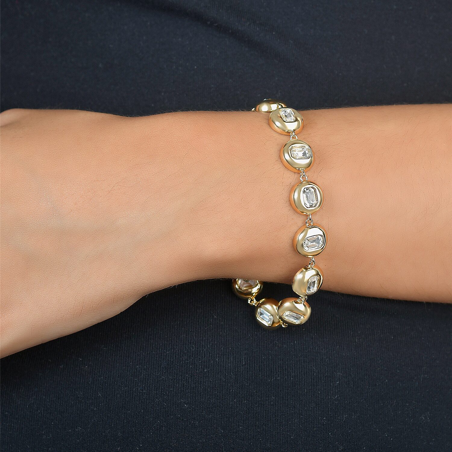 Rebecca Minkoff Womens Cubic Zirconia 14K Gold Over Brass 7.5 Inch Tennis Bracelet