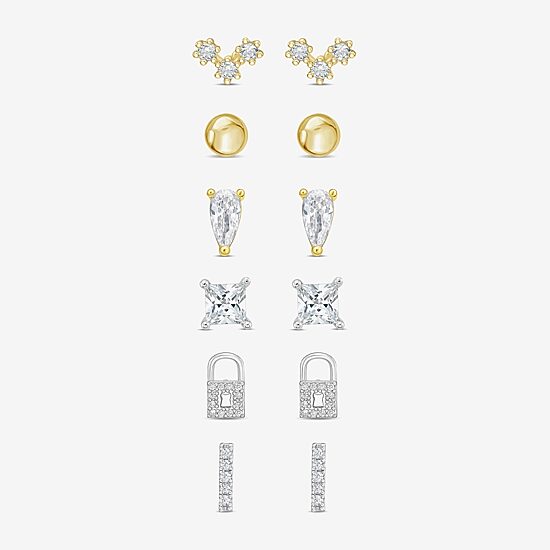 Rebecca Minkoff Womens White Cubic Zirconia 14K Gold Over Brass 6 Pair Earring Set