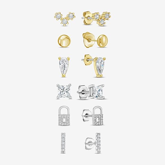 Rebecca Minkoff Womens White Cubic Zirconia 14K Gold Over Brass 6 Pair Earring Set