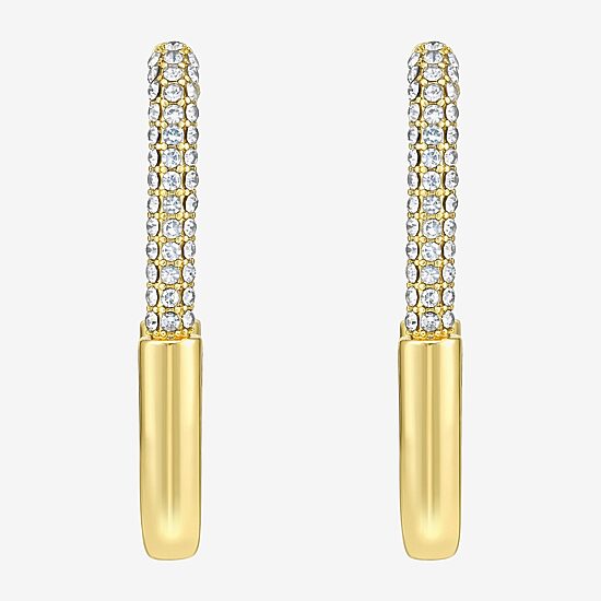 Rebecca Minkoff Womens White Cubic Zirconia 14K Gold Over Brass 3.5mm Hoop Earrings