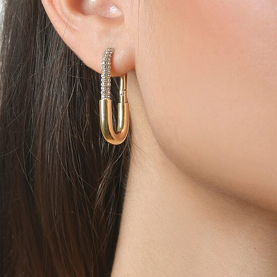 Rebecca Minkoff Womens White Cubic Zirconia 14K Gold Over Brass 3.5mm Hoop Earrings