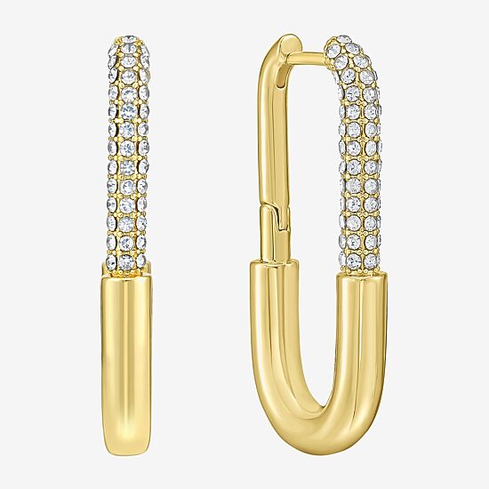 Rebecca Minkoff Womens White Cubic Zirconia 14K Gold Over Brass 3.5mm Hoop Earrings