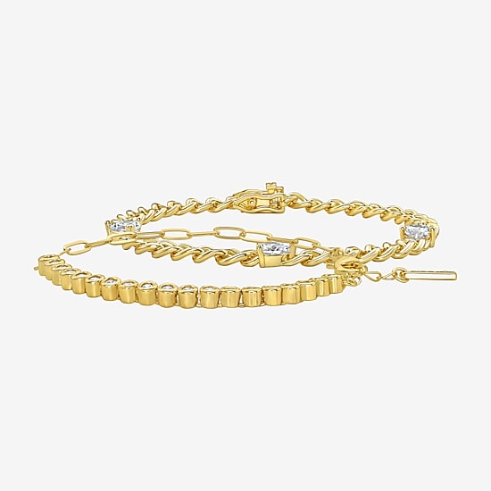 Rebecca Minkoff Diamond Accent Womens 14K Gold Over Brass 7.5 Inch Solid Curb Chain Bracelet