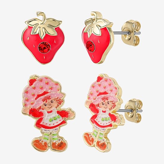 Strawberry Shortcake Red Crystal 18K Gold Over Brass 16.9mm Round Strawberry Shortcake Stud Earrings