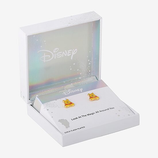 Disney Crystal 18K Gold Over Brass 11.8mm Round Winnie The Pooh Stud Earrings
