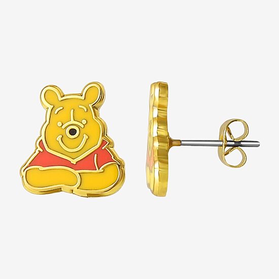 Disney Crystal 18K Gold Over Brass 11.8mm Round Winnie The Pooh Stud Earrings
