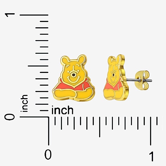 Disney Crystal 18K Gold Over Brass 11.8mm Round Winnie The Pooh Stud Earrings