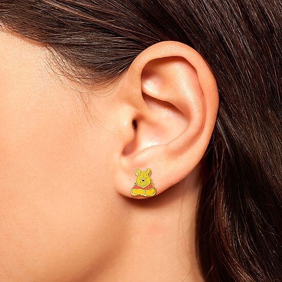 Disney Crystal 18K Gold Over Brass 11.8mm Round Winnie The Pooh Stud Earrings