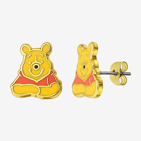 Disney Crystal 18K Gold Over Brass 11.8mm Round Winnie The Pooh Stud Earrings