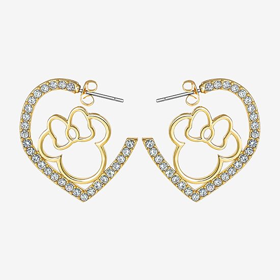 Disney Womens Crystal 18K Gold Over Brass 25.5mm Round Minnie Mouse Hoop Earrings
