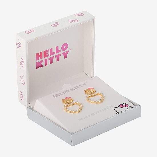 Womens Crystal 18K Gold Over Brass Round Hello Kitty Drop Earrings