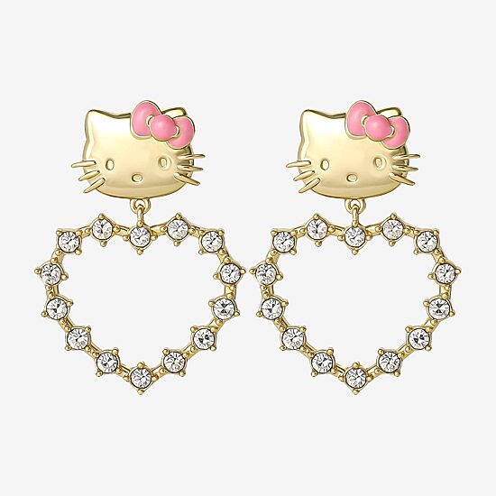 Womens Crystal 18K Gold Over Brass Round Hello Kitty Drop Earrings