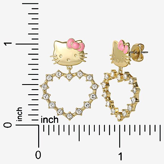 Womens Crystal 18K Gold Over Brass Round Hello Kitty Drop Earrings