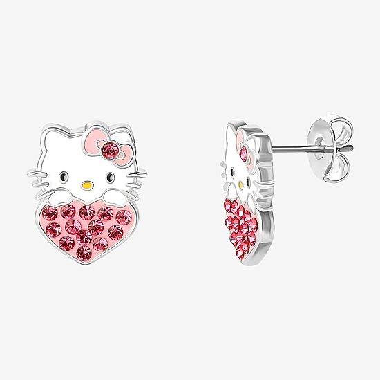Pink Crystal 14mm Round Hello Kitty Stud Earrings