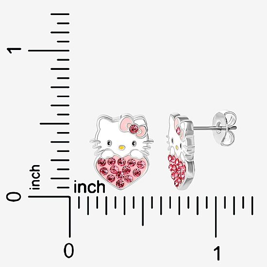 Pink Crystal 14mm Round Hello Kitty Stud Earrings