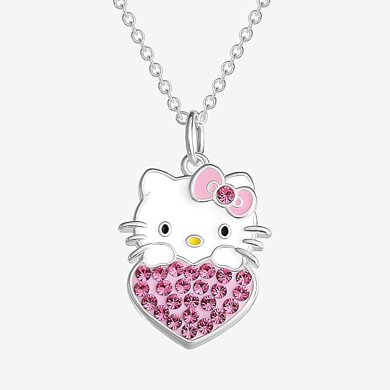 Womens Pink Crystal Pure Silver Over Brass Round 16 Inch Pendant Necklace